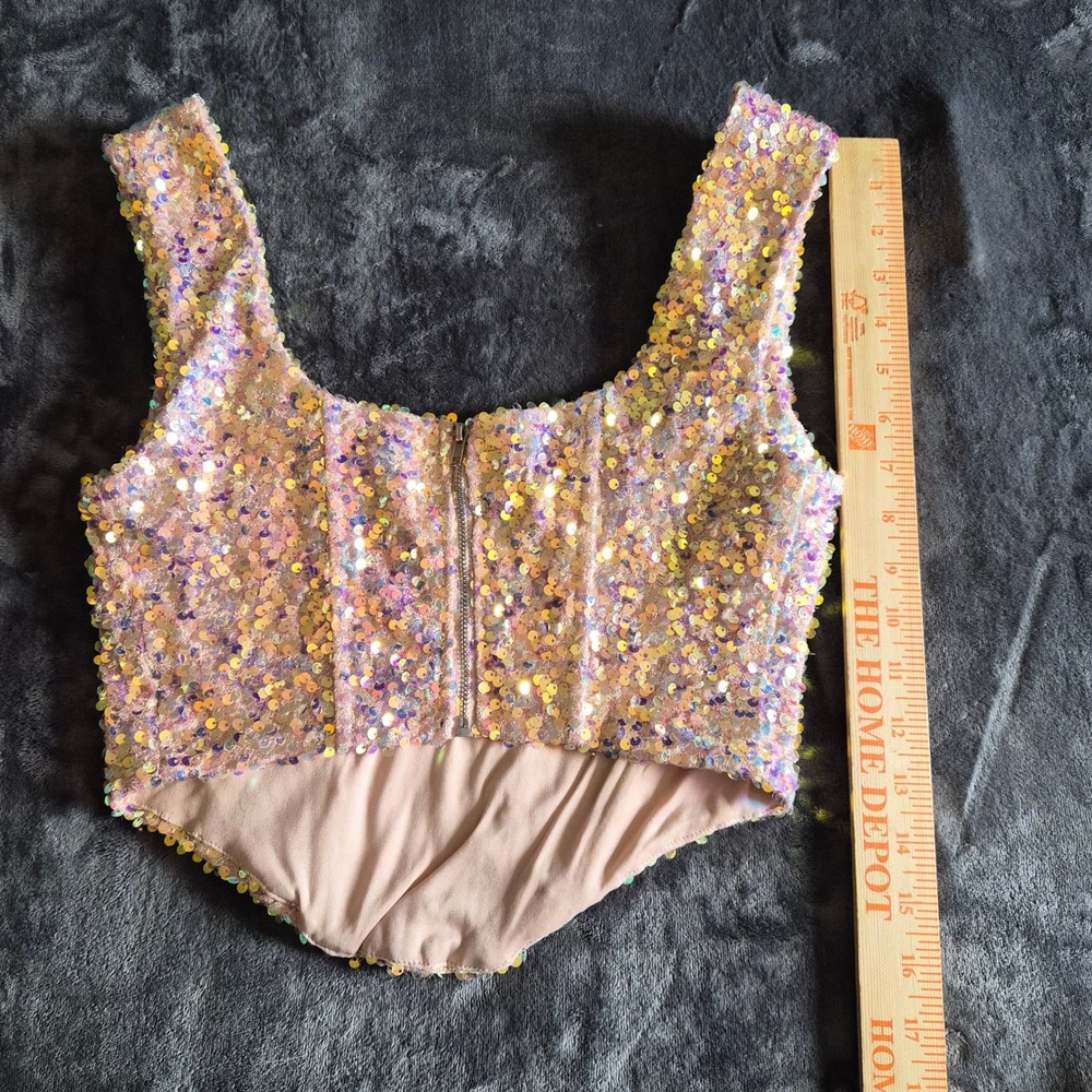 Olivaceous Iridescent Sequin Corset Crop Top Pink Champagne Sleeveless M - Picture 5 of 5